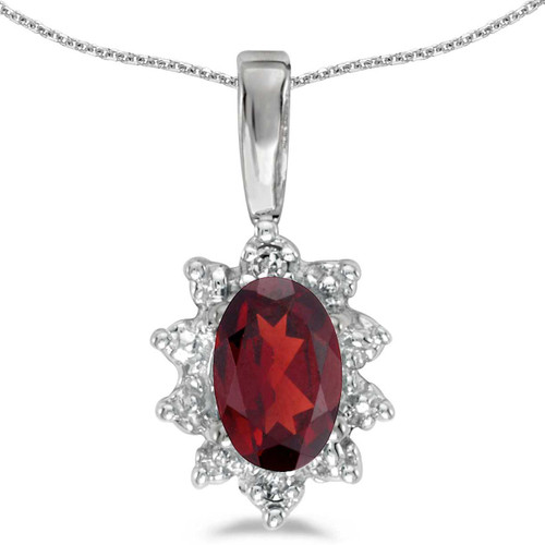 Image of 14k White Gold Oval Garnet And Diamond Pendant (Chain NOT included)