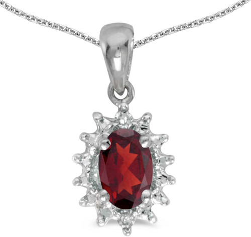 Image of 14k White Gold Oval Garnet And Diamond Pendant (Chain NOT included) (CM-P1342XW-01)