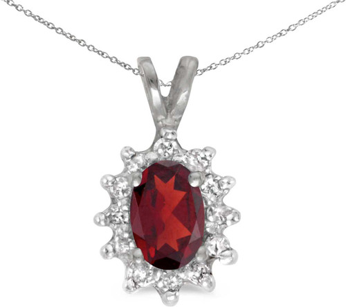 Image of 14k White Gold Oval Garnet And Diamond Pendant (Chain NOT included) (CM-P6410XW-01)
