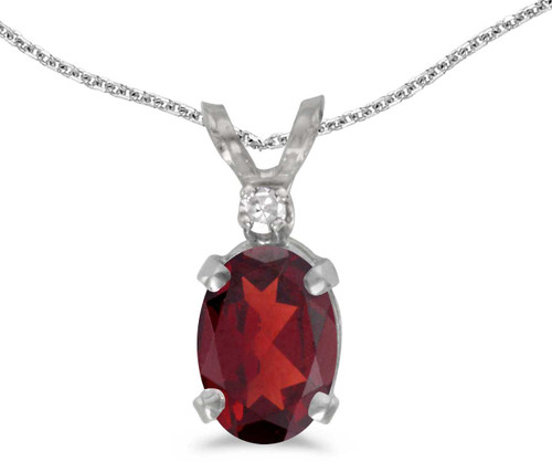 Image of 14k White Gold Oval Garnet And Diamond Pendant (Chain NOT included) (CM-P6411XW-01)