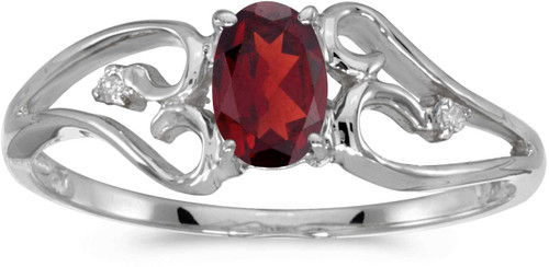 Image of 14k White Gold Oval Garnet And Diamond Ring (CM-RM2585XW-01)