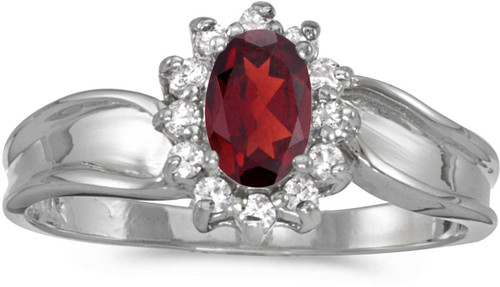 Image of 14k White Gold Oval Garnet And Diamond Ring (CM-RM804XW-01)