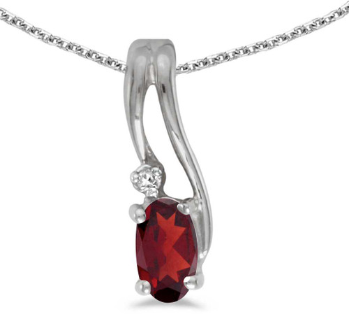 Image of 14k White Gold Oval Garnet And Diamond Wave Pendant (Chain NOT included)