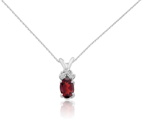 Image of 14K White Gold Oval Garnet Pendant with Diamonds (Chain NOT included)