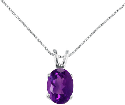 Image of 14K White Gold Oval Large 6x8mm Amethyst Pendant (Chain NOT included)