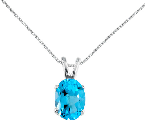 Image of 14K White Gold Oval Large 6x8mm Blue Topaz Pendant (Chain NOT included)