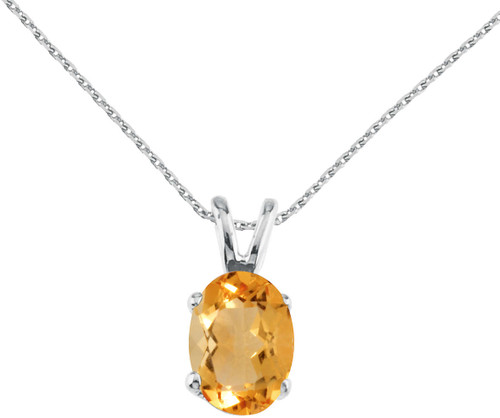 Image of 14K White Gold Oval Large 6x8mm Citrine Pendant (Chain NOT included)