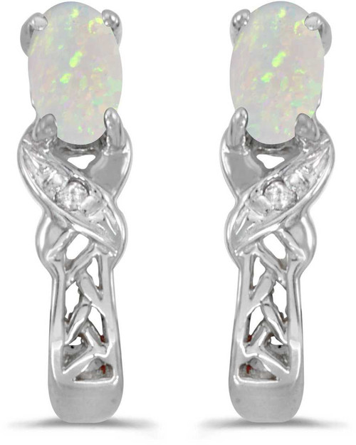 Image of 14k White Gold Oval Opal And Diamond Earrings (CM-E2584XW-10)