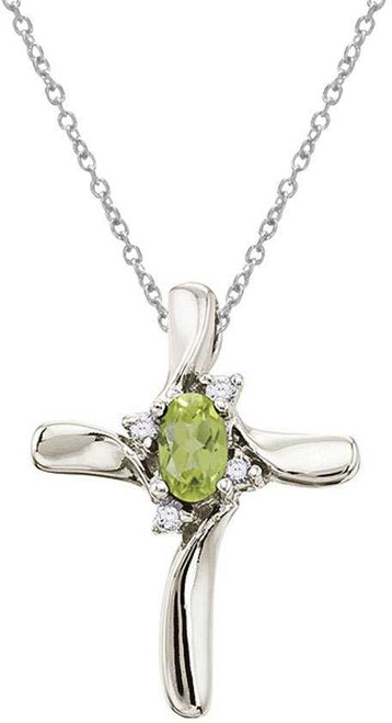 Image of 14K White Gold Oval Peridot & Diamond Cross Pendant (Chain NOT included)