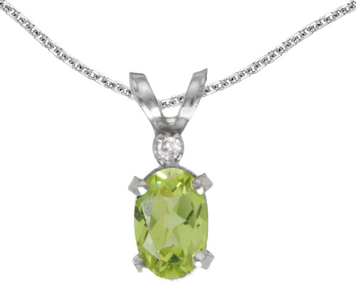 Image of 14k White Gold Oval Peridot And Diamond Filigree Pendant (Chain NOT included)