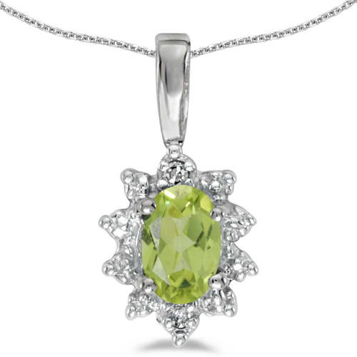 Image of 14k White Gold Oval Peridot And Diamond Pendant (Chain NOT included)