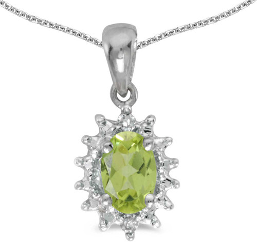 Image of 14k White Gold Oval Peridot And Diamond Pendant (Chain NOT included) (CM-P1342XW-08)