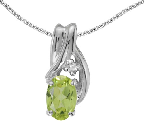 Image of 14k White Gold Oval Peridot And Diamond Pendant (Chain NOT included) (CM-P1861XW-08)