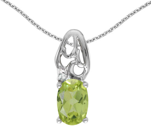 Image of 14k White Gold Oval Peridot And Diamond Pendant (Chain NOT included) (CM-P2582XW-08)