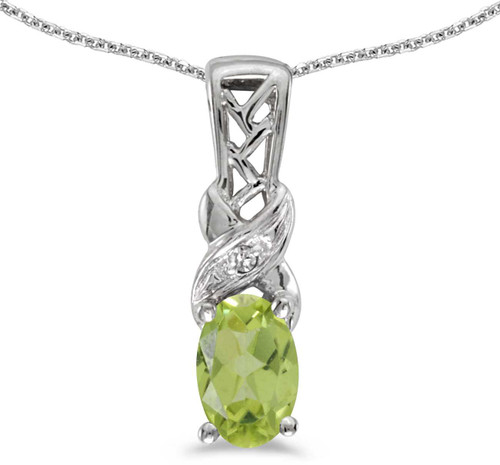 Image of 14k White Gold Oval Peridot And Diamond Pendant (Chain NOT included) (CM-P2584XW-08)