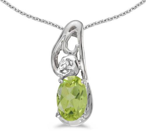 Image of 14k White Gold Oval Peridot And Diamond Pendant (Chain NOT included) (CM-P2590XW-08)