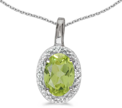Image of 14k White Gold Oval Peridot And Diamond Pendant (Chain NOT included) (CM-P2615XW-08)