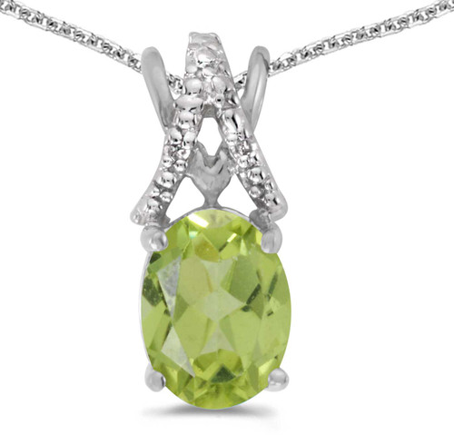 Image of 14k White Gold Oval Peridot And Diamond Pendant (Chain NOT included) (CM-P2620XW-08)
