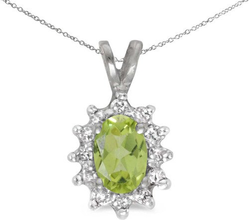 Image of 14k White Gold Oval Peridot And Diamond Pendant (Chain NOT included) (CM-P6410XW-08)
