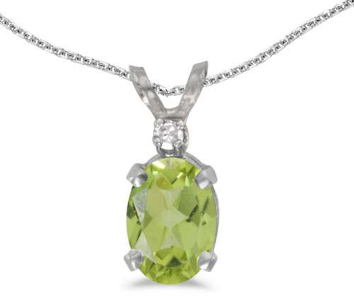 Image of 14k White Gold Oval Peridot And Diamond Pendant (Chain NOT included) (CM-P6411XW-08)