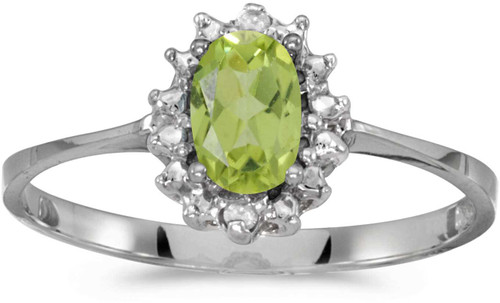 Image of 14k White Gold Oval Peridot And Diamond Ring (CM-RM1342XW-08)