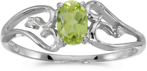 Image of 14k White Gold Oval Peridot And Diamond Ring (CM-RM2585XW-08)