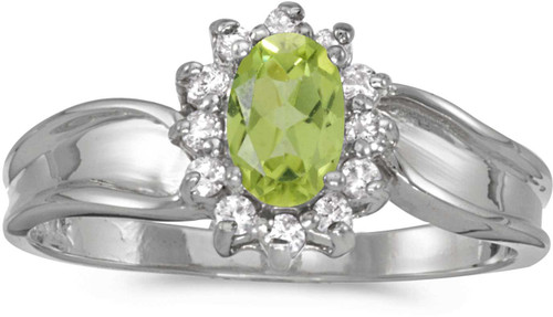 Image of 14k White Gold Oval Peridot And Diamond Ring (CM-RM804XW-08)