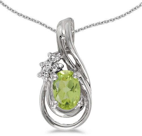 Image of 14k White Gold Oval Peridot And Diamond Teardrop Pendant (Chain NOT included)