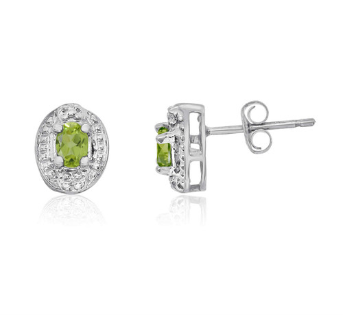 Image of 14K White Gold Oval Peridot Earrings with Diamonds