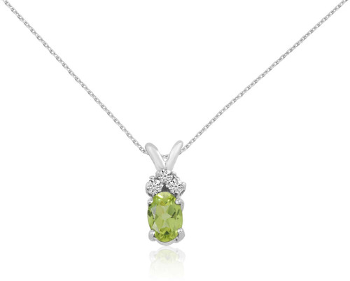 Image of 14K White Gold Oval Peridot Pendant with Diamonds (Chain NOT included)