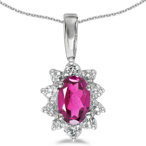 Image of 14k White Gold Oval Pink Topaz And Diamond Pendant (Chain NOT included)