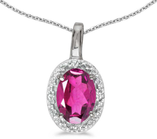 Image of 14k White Gold Oval Pink Topaz And Diamond Pendant (Chain NOT included) (CM-P2615XW-PT)