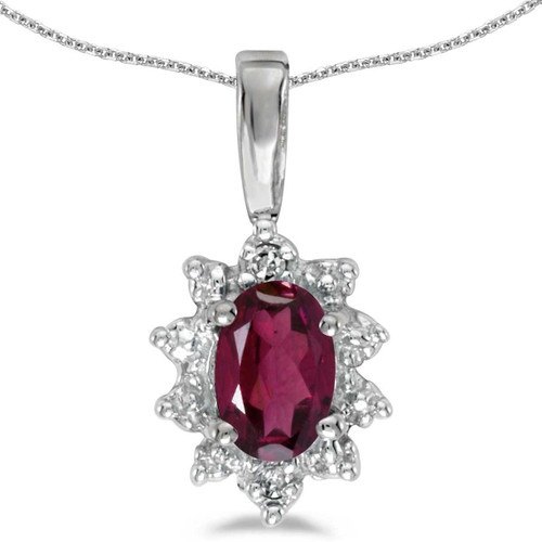 Image of 14k White Gold Oval Rhodolite Garnet And Diamond Pendant (Chain NOT included)