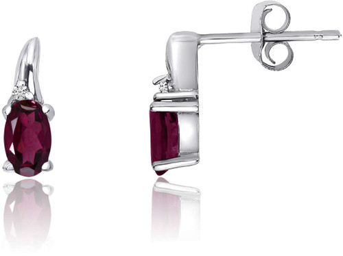 Image of 14K White Gold Oval Ruby & Diamond Earrings E1995W-07