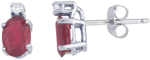 Image of 14K White Gold Oval Ruby & Diamond Earrings E6089W-07