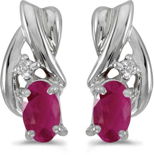 Image of 14k White Gold Oval Ruby And Diamond Earrings (CM-E1861XW-07)