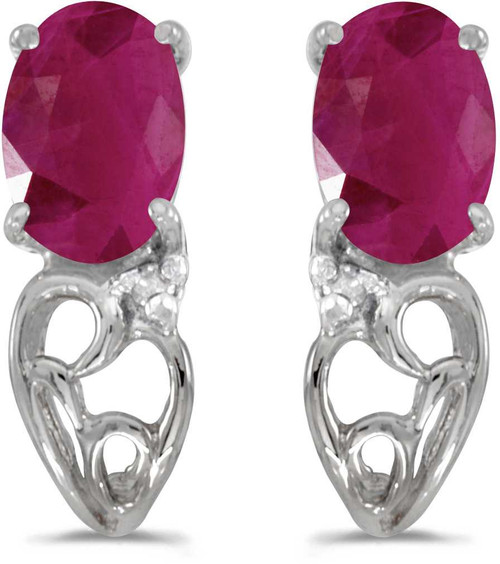 Image of 14k White Gold Oval Ruby And Diamond Earrings (CM-E2582XW-07)