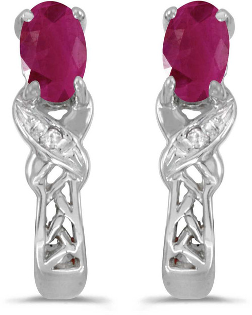 Image of 14k White Gold Oval Ruby And Diamond Earrings (CM-E2584XW-07)