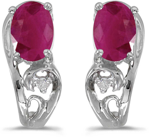 Image of 14k White Gold Oval Ruby And Diamond Earrings (CM-E2590XW-07)