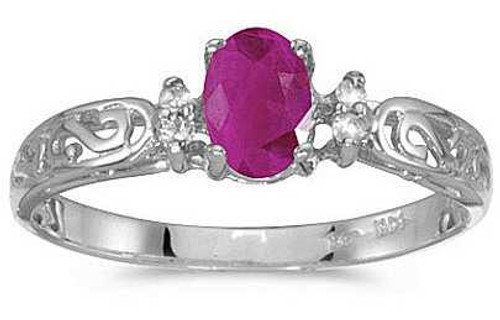 Image of 14k White Gold Oval Ruby And Diamond Filigree Ring (CM-RM2209XW-07)