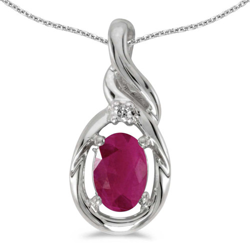 Image of 14k White Gold Oval Ruby And Diamond Pendant (Chain NOT included) (CM-P1241XW-07)