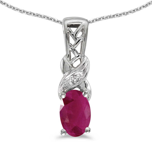 Image of 14k White Gold Oval Ruby And Diamond Pendant (Chain NOT included) (CM-P2584XW-07)