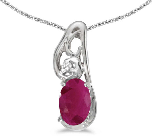Image of 14k White Gold Oval Ruby And Diamond Pendant (Chain NOT included) (CM-P2590XW-07)
