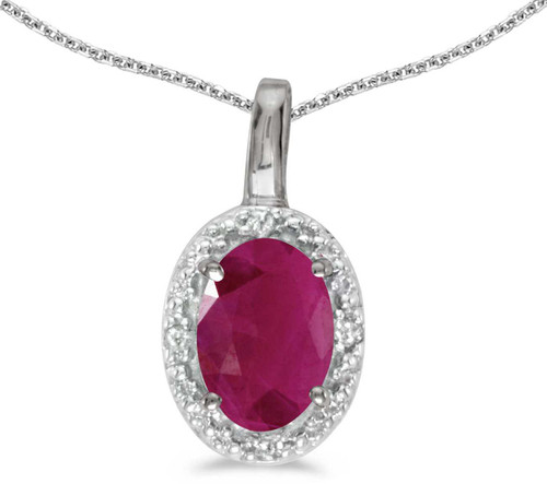 Image of 14k White Gold Oval Ruby And Diamond Pendant (Chain NOT included) (CM-P2615XW-07)