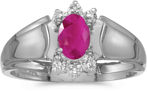Image of 14k White Gold Oval Ruby And Diamond Ring (CM-RM869XW-07)