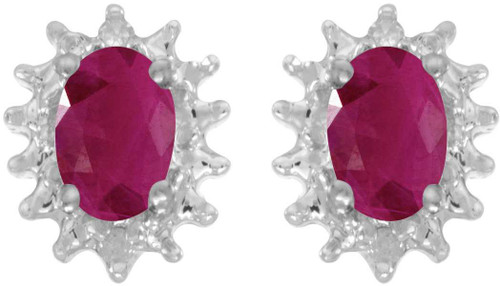 Image of 14k White Gold Oval Ruby And Diamond Stud Earrings (CM-E1342XW-07)