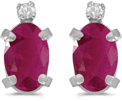 Image of 14k White Gold Oval Ruby And Diamond Stud Earrings (CM-E2209XW-07)