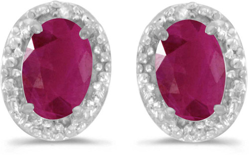 Image of 14k White Gold Oval Ruby And Diamond Stud Earrings (CM-E2615XW-07)