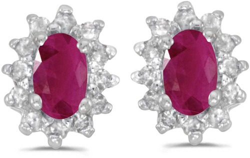 Image of 14k White Gold Oval Ruby And Diamond Stud Earrings (CM-E6410XW-07)