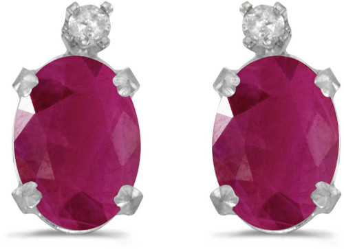 Image of 14k White Gold Oval Ruby And Diamond Stud Earrings (CM-E6411XW-07)